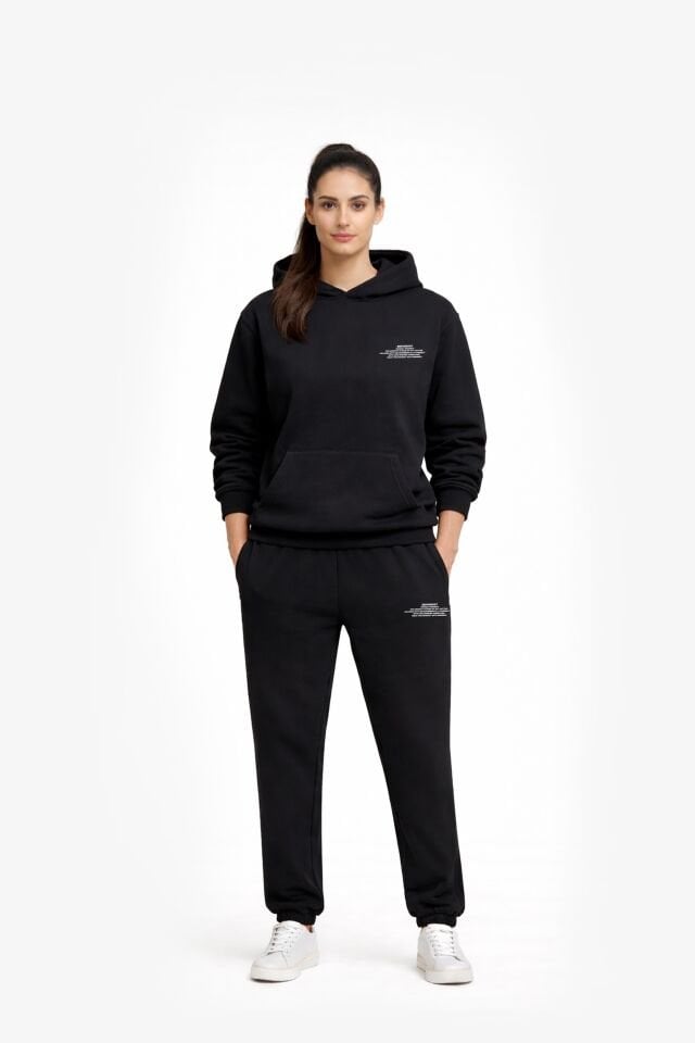 BeFourOut Print Logolu Oversize Unisex Siyah Hoodie