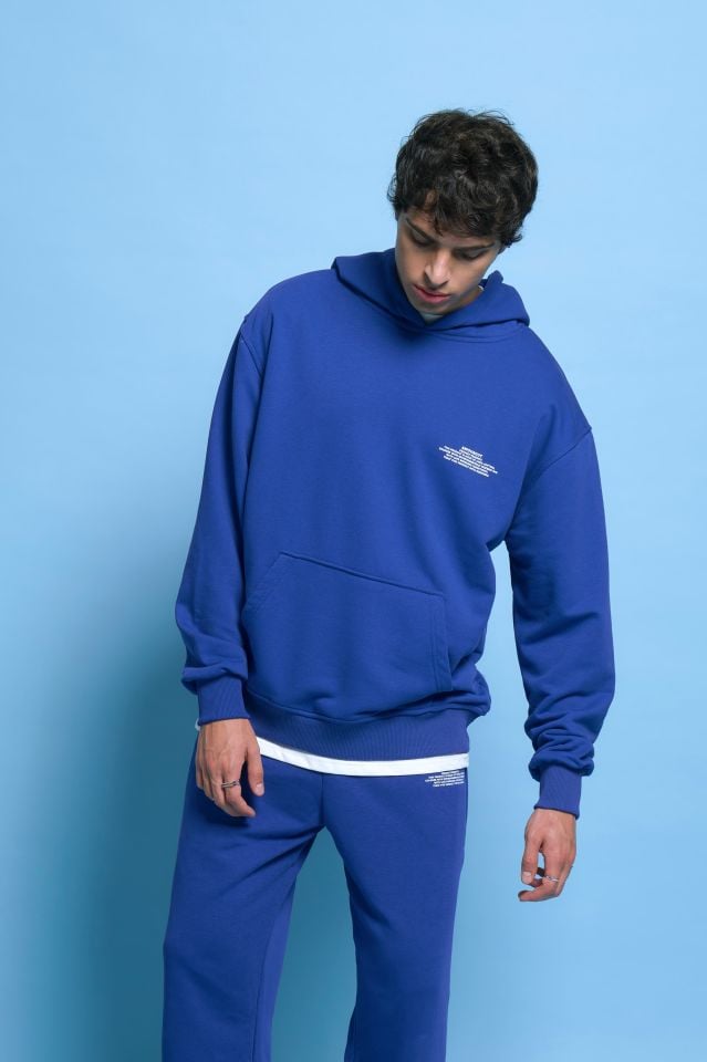 BeFourOut Print Logolu Oversize Unisex Saks Hoodie XL