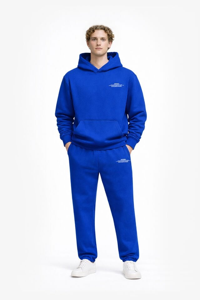 BeFourOut Printed Oversize Unisex Saxe Blue Hoodie