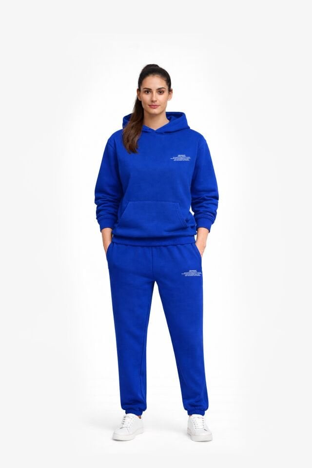 BeFourOut Printed Oversize Unisex Saxe Blue Hoodie