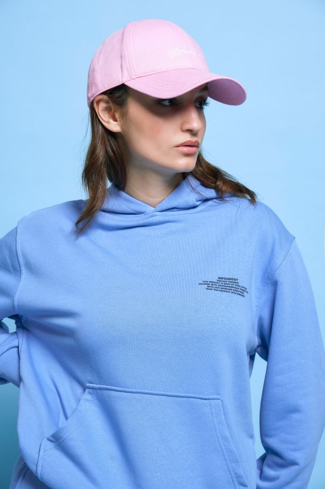 BeFourOut Print Logolu Oversize Unisex Bebek Mavisi Hoodie XL