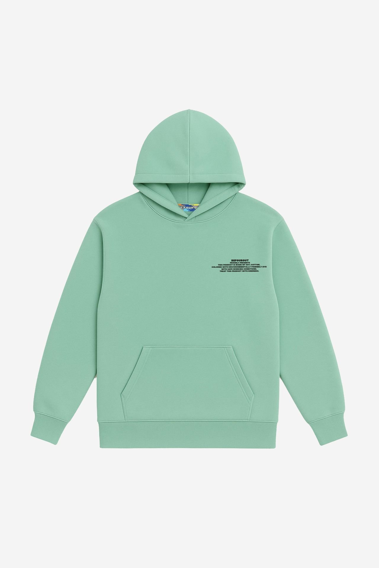 BeFourOut Print Logolu Oversize Unisex Mint Yeşili Hoodie XL