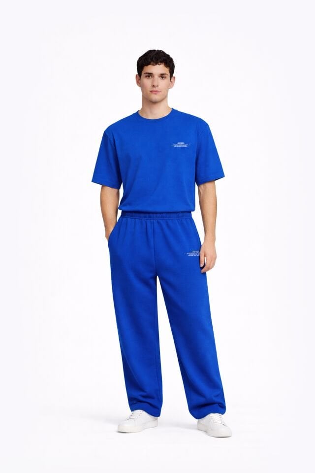 BeFourOut Printed Saxe Blue Wide Sweatpants