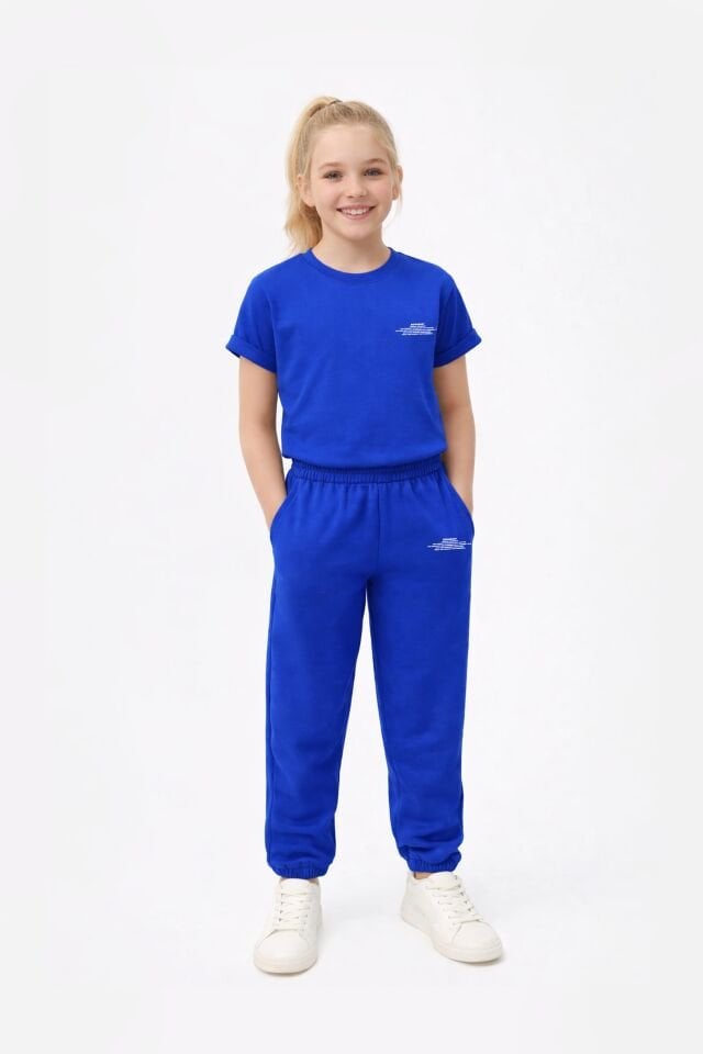 BeFourOut Printed Kids Saxe Blue Sweatpants