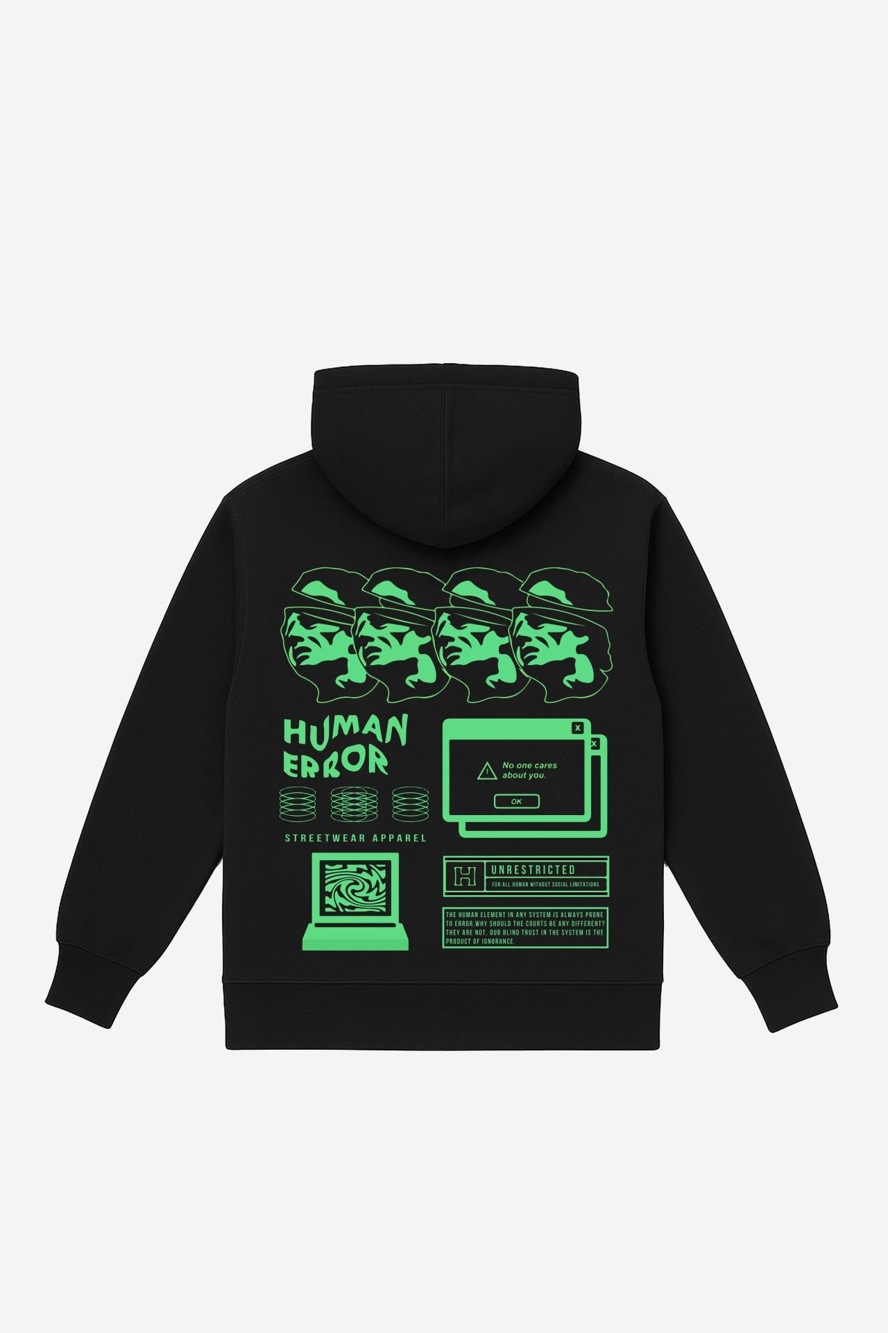 HUMAN ERROR Nakışlı Unisex Oversize Siyah Hoodie XL