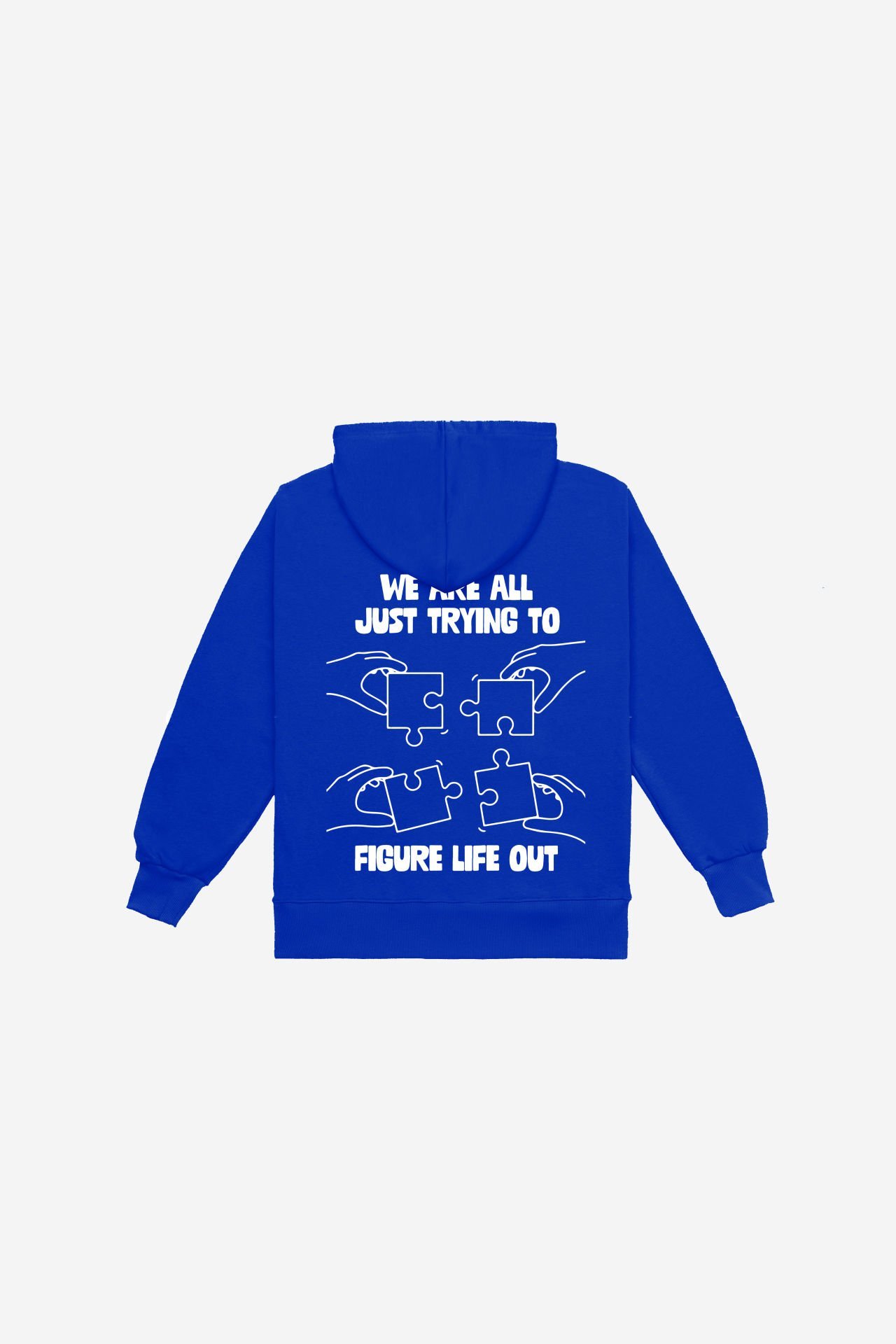 PUZZLE Nakışlı Unisex Oversize Saks Hoodie XS