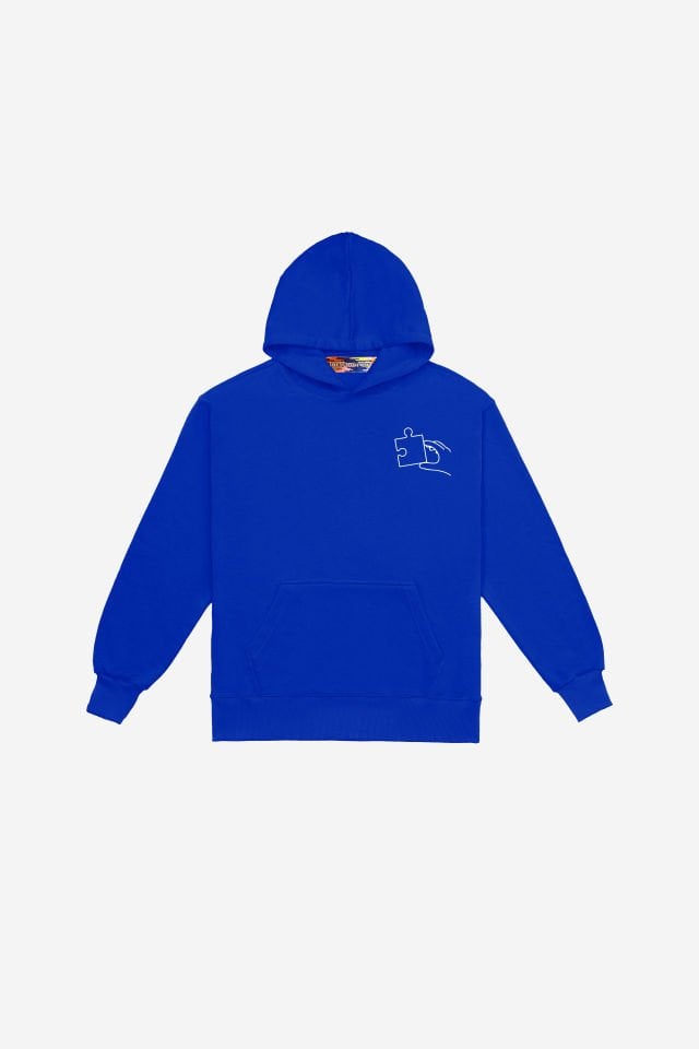 PUZZLE Nakışlı Unisex Oversize Saks Hoodie M