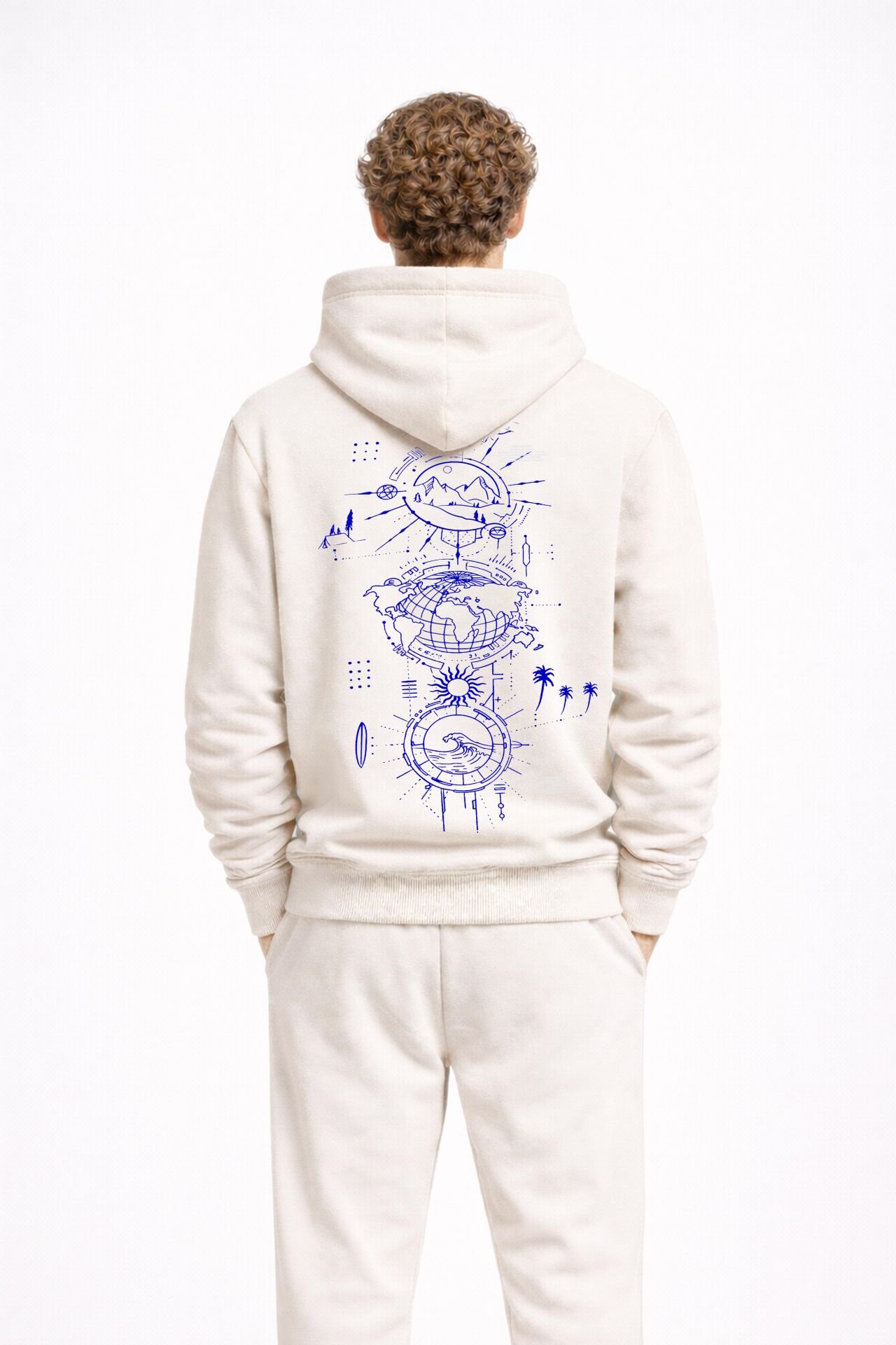WORLD Nakışlı Unisex Oversize Ekru Hoodie XS