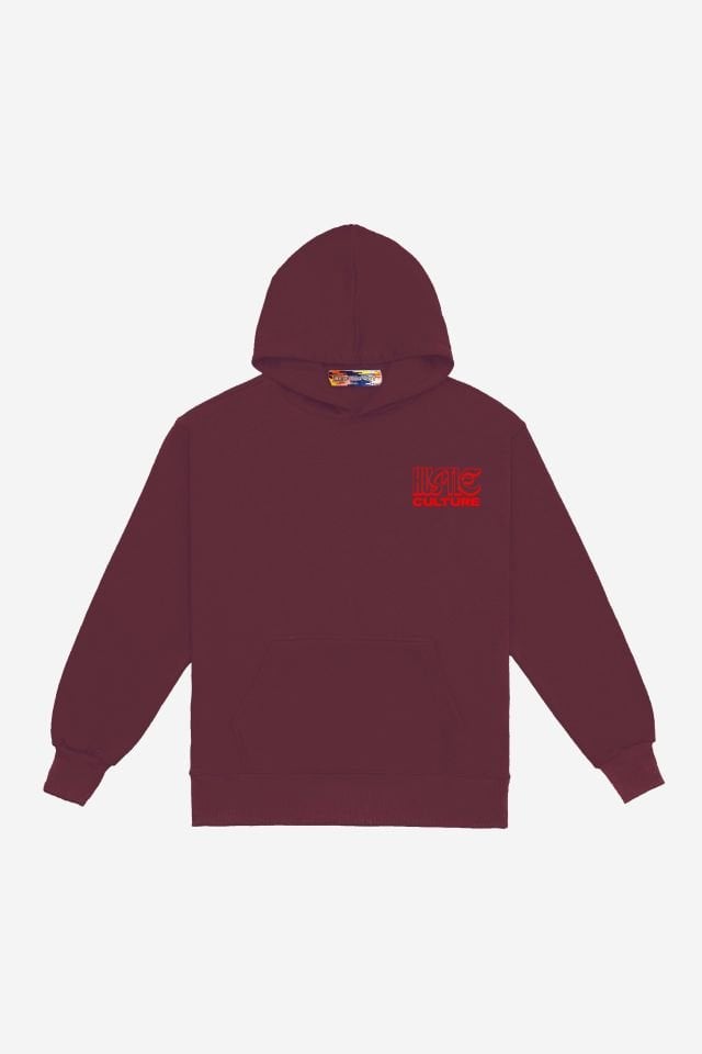 HUSTLE Nakışlı Unisex Oversize Bordo Hoodie XS