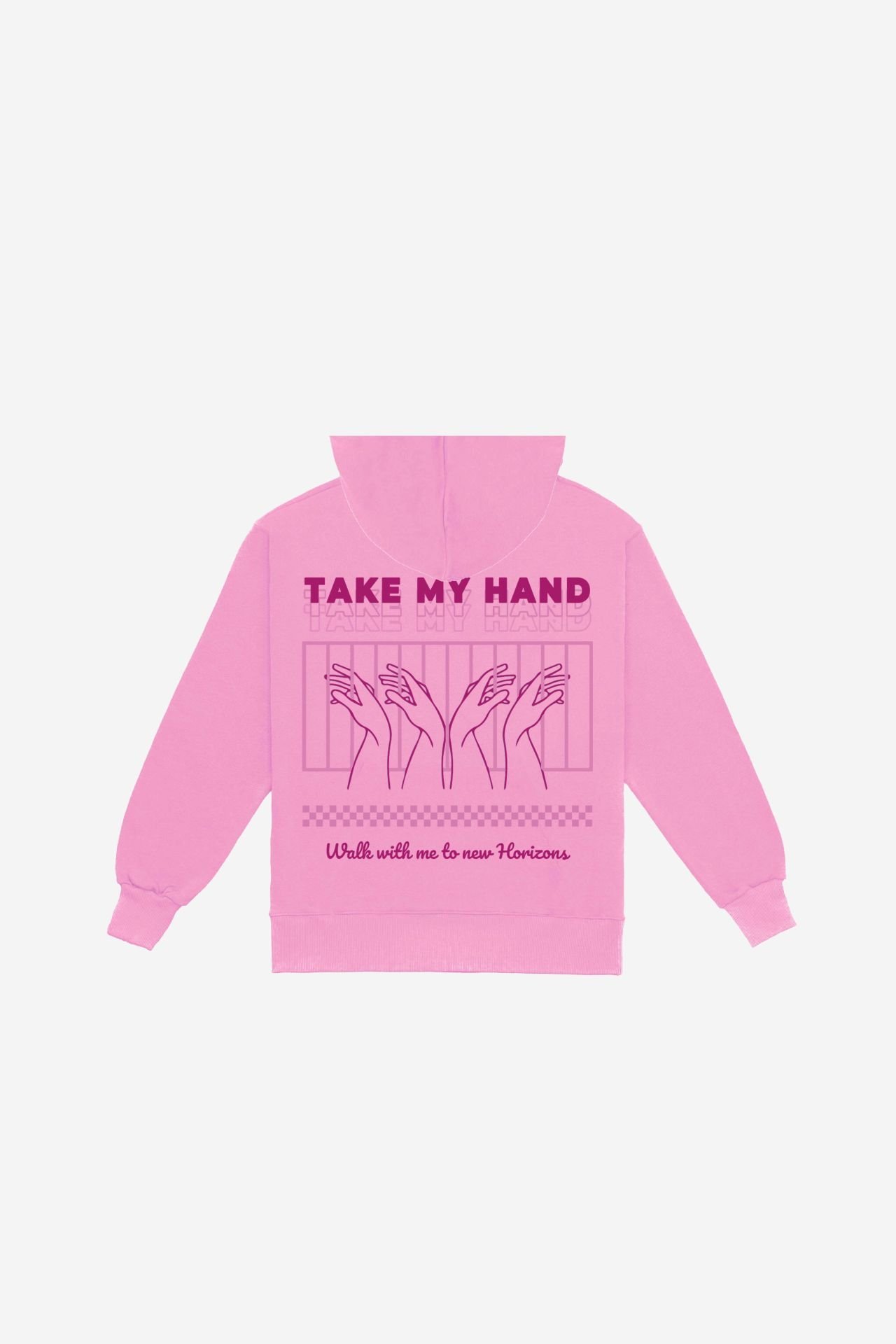 HAND Nakışlı Unisex Oversize Pembe Hoodie XL