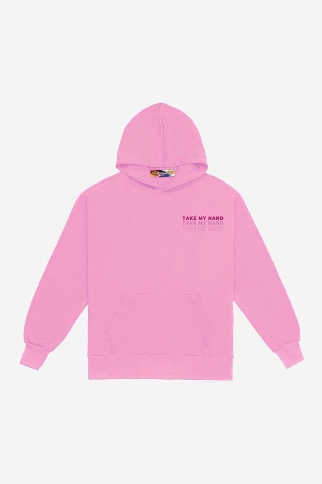 HAND Nakışlı Unisex Oversize Pembe Hoodie XL