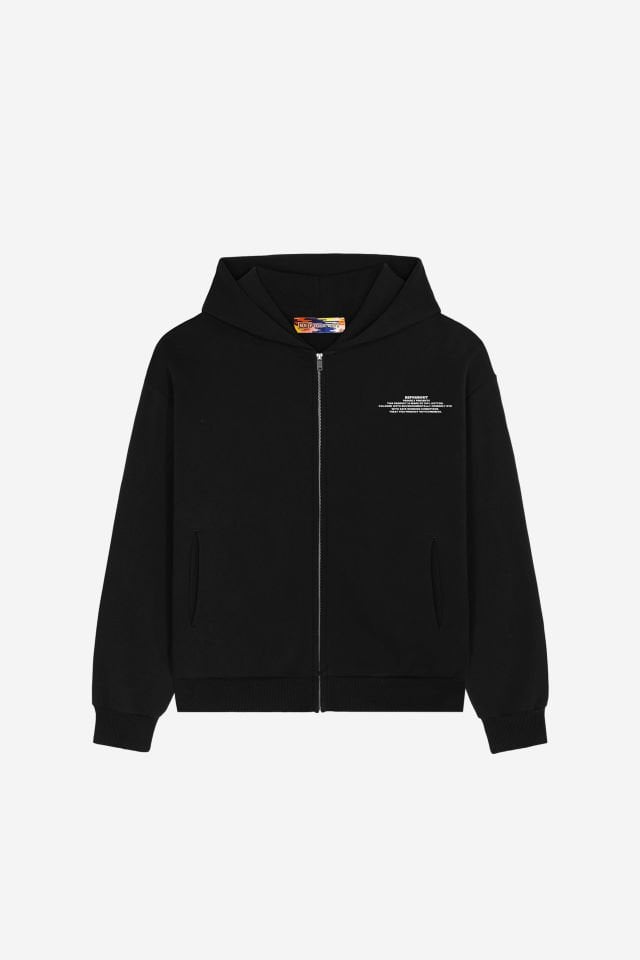 BeFourOut Print Logolu Unisex Oversize Fermuarlı Siyah Hoodie XL