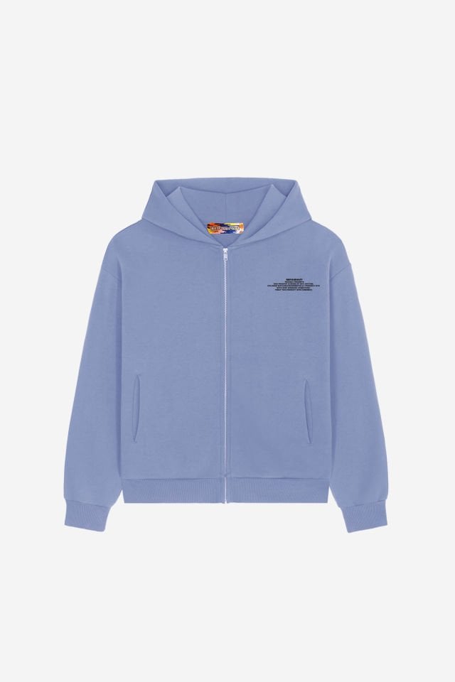 BeFourOut Print Logolu Unisex Oversize Fermuarlı Bebek Mavisi Hoodie XL