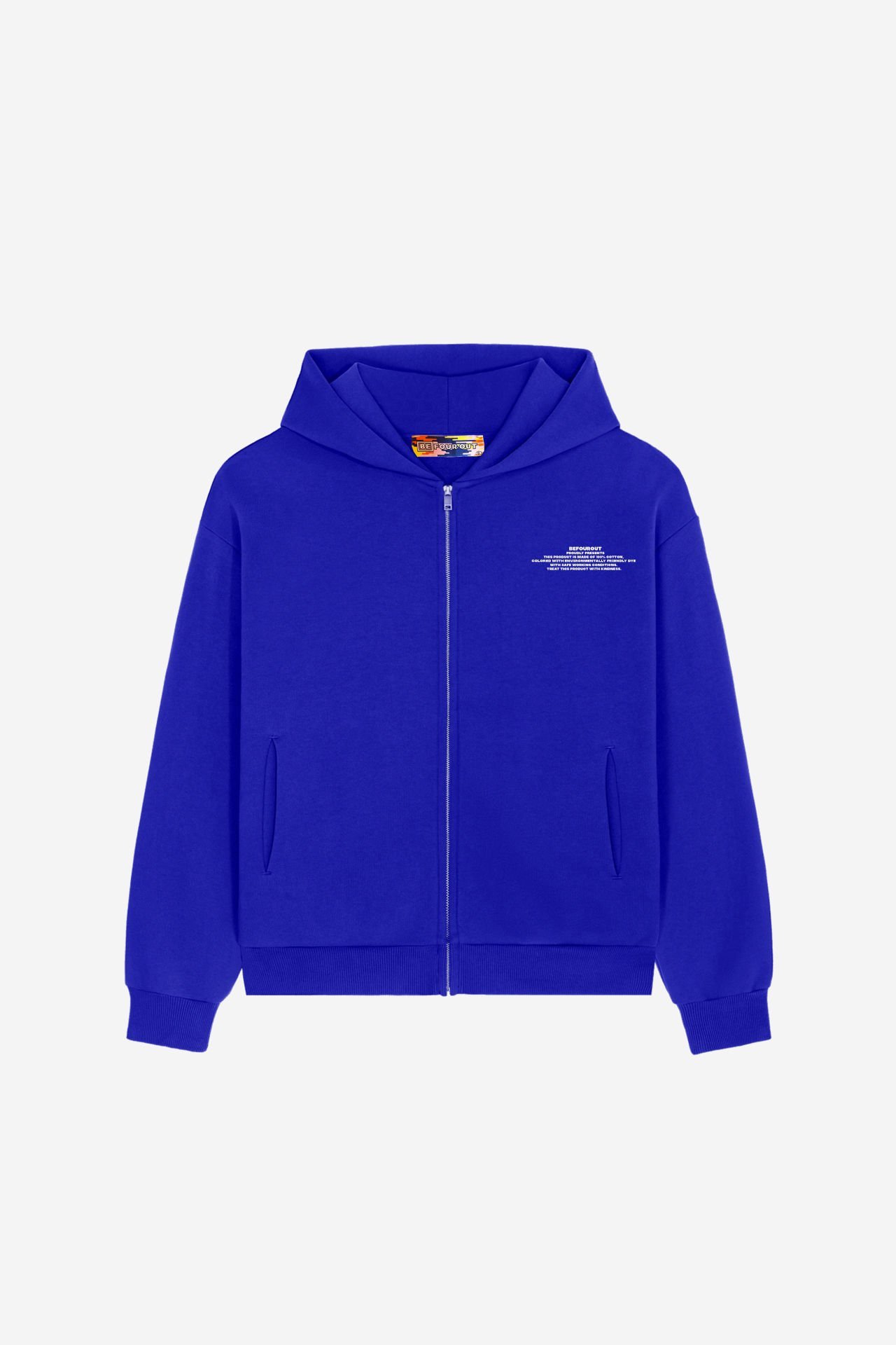 BeFourOut Print Logolu Unisex Oversize Fermuarlı Saks Hoodie XL