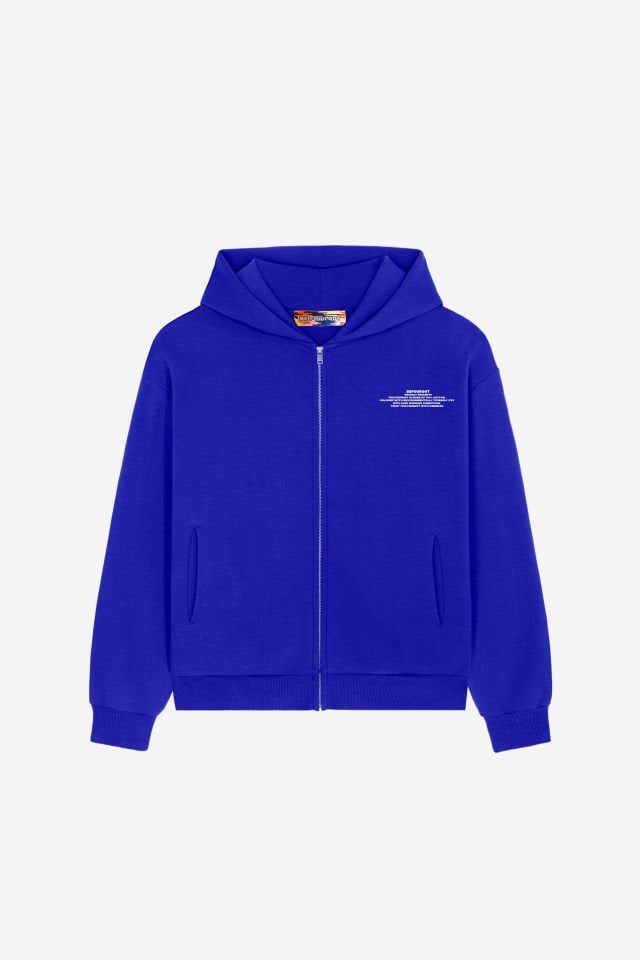 BeFourOut Print Logolu Unisex Oversize Fermuarlı Saks Hoodie XL