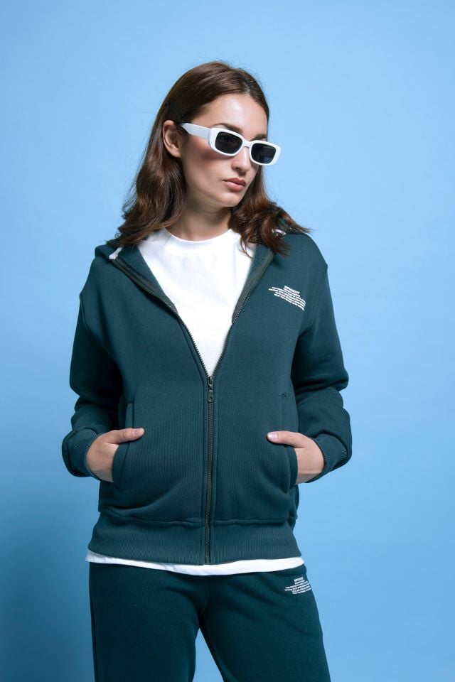 BeFourOut Print Logolu Unisex Oversize Fermuarlı Nefti Hoodie XL