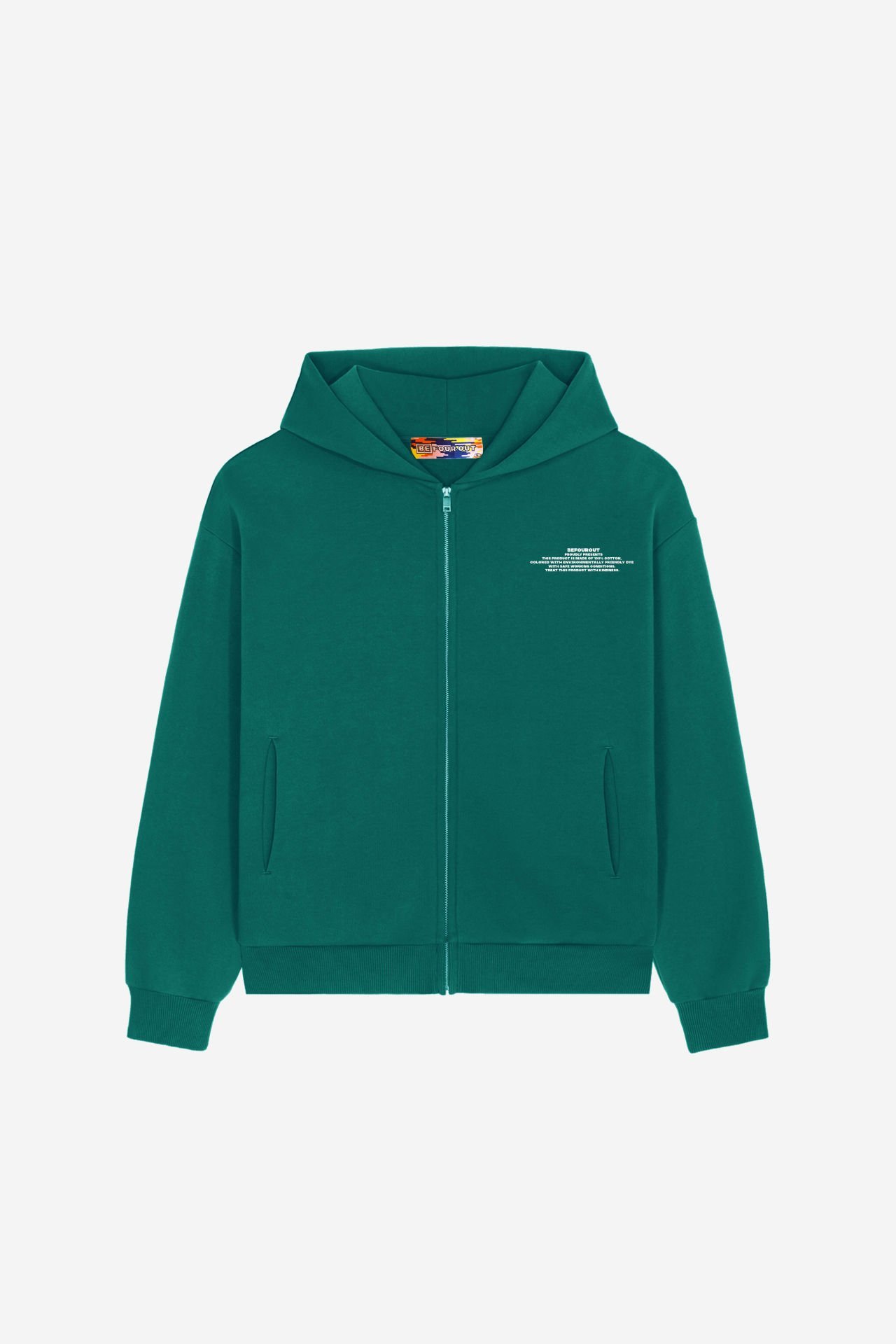 BeFourOut Print Logolu Unisex Oversize Fermuarlı Nefti Hoodie XL