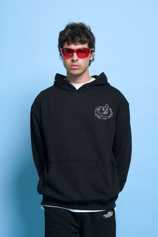 LOVE STORY  Nakışlı Unisex Oversize Siyah Hoodie XL