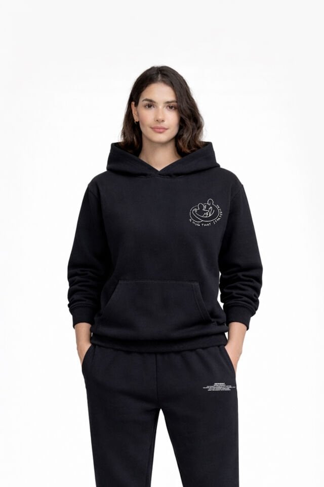 LOVE STORY  Nakışlı Unisex Oversize Siyah Hoodie XL