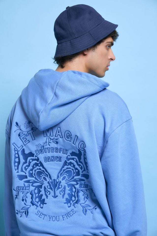 BUTTERFLY DANCE  Nakışlı Unisex Oversize Bebek Mavisi Hoodie XL