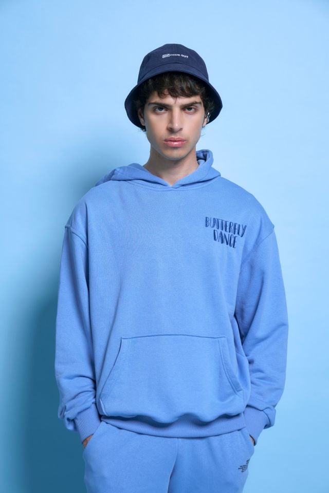 BUTTERFLY DANCE  Nakışlı Unisex Oversize Bebek Mavisi Hoodie XL