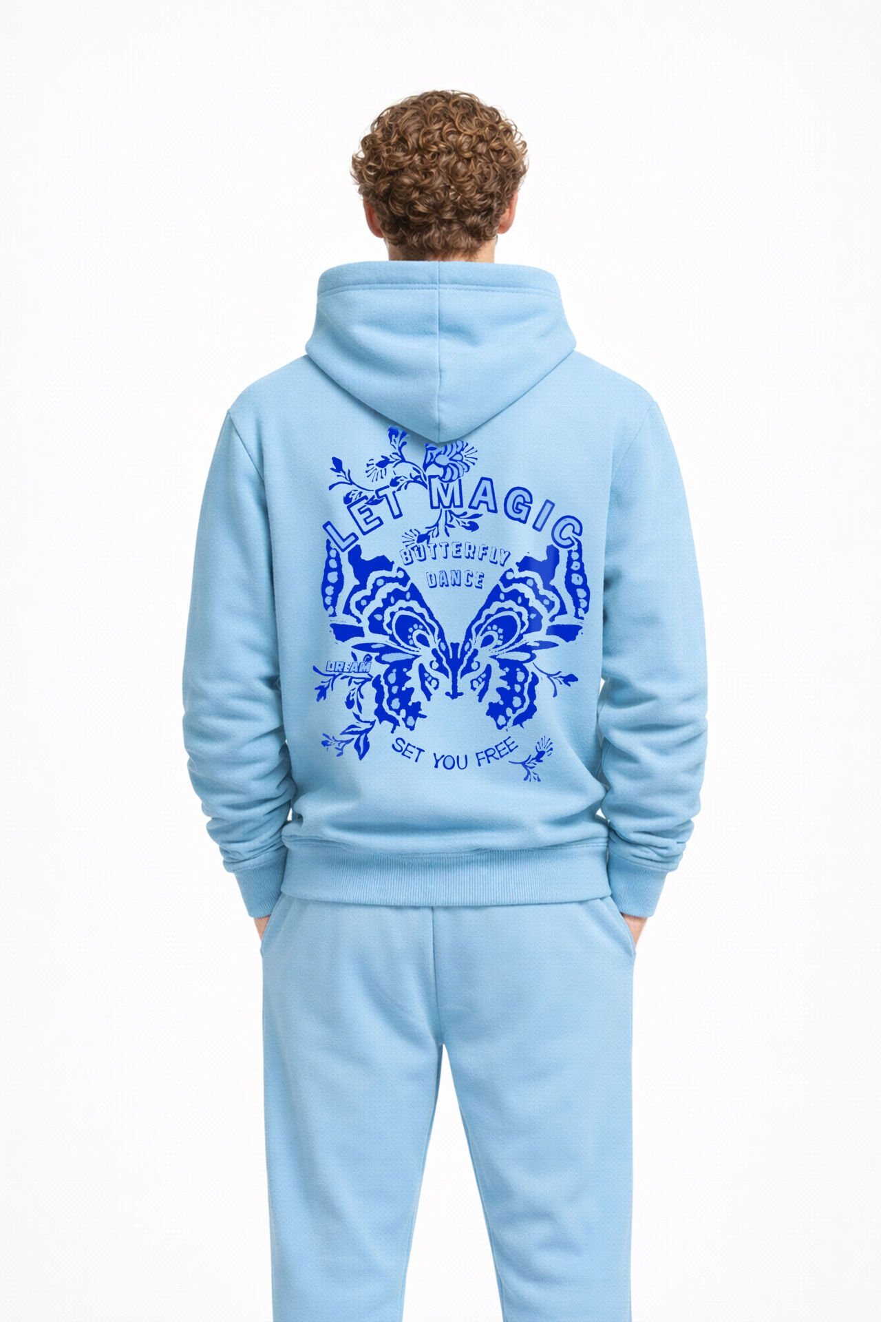 BUTTERFLY DANCE  Nakışlı Unisex Oversize Bebek Mavisi Hoodie XL