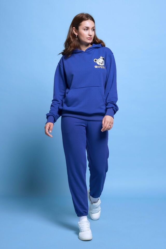 CRAZY TOXIC  Nakışlı Unisex Oversize Saks Hoodie XL