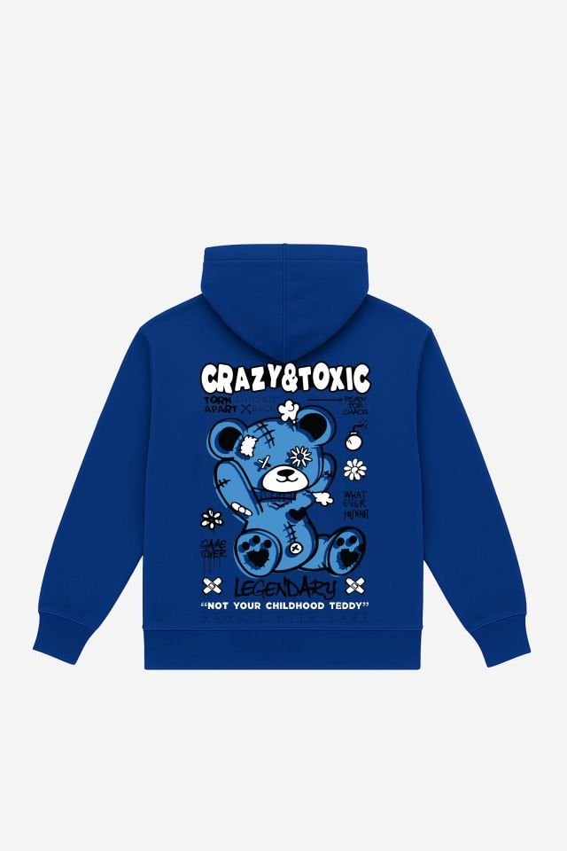 CRAZY TOXIC  Nakışlı Unisex Oversize Saks Hoodie XL
