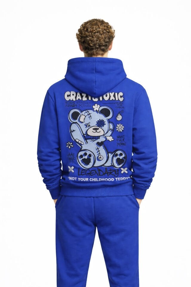 CRAZY TOXIC  Nakışlı Unisex Oversize Saks Hoodie L