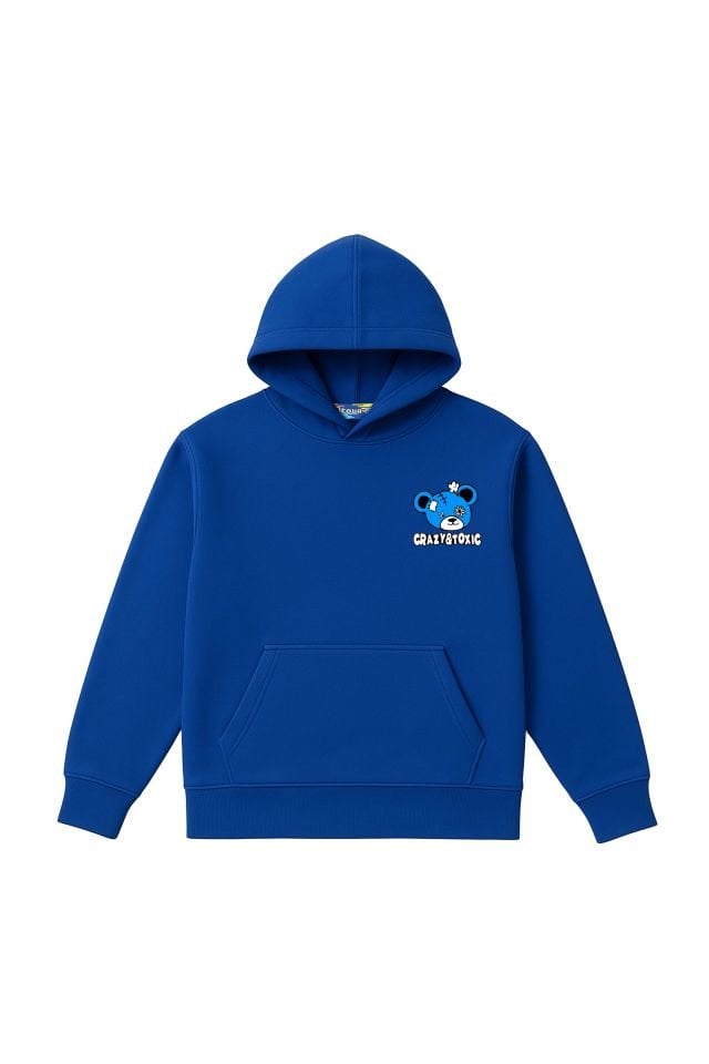 CRAZY TOXIC  Nakışlı Unisex Oversize Saks Hoodie XL