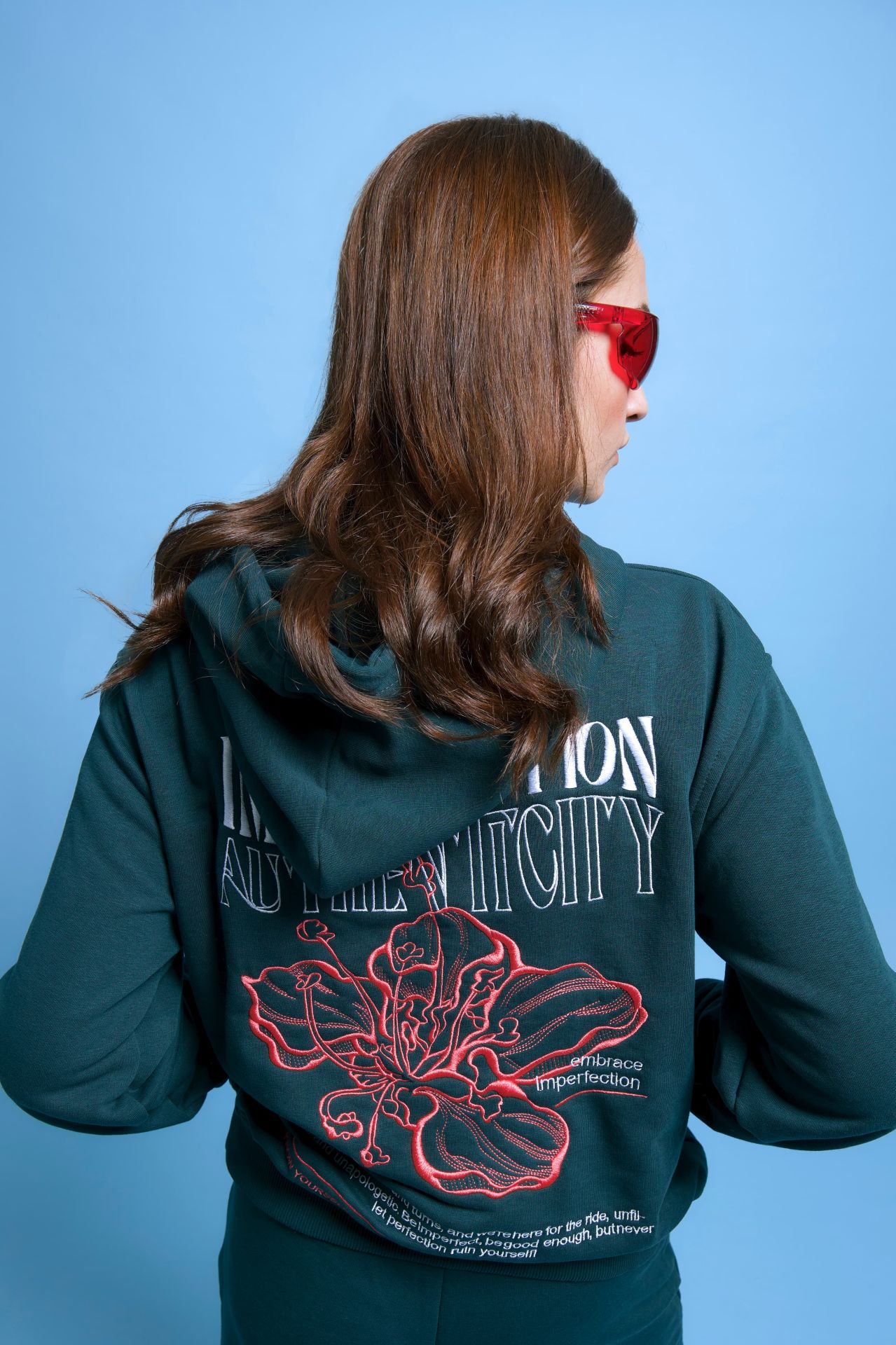 IMPERFECTION Nakışlı Unisex Oversize Nefti Hoodie XL