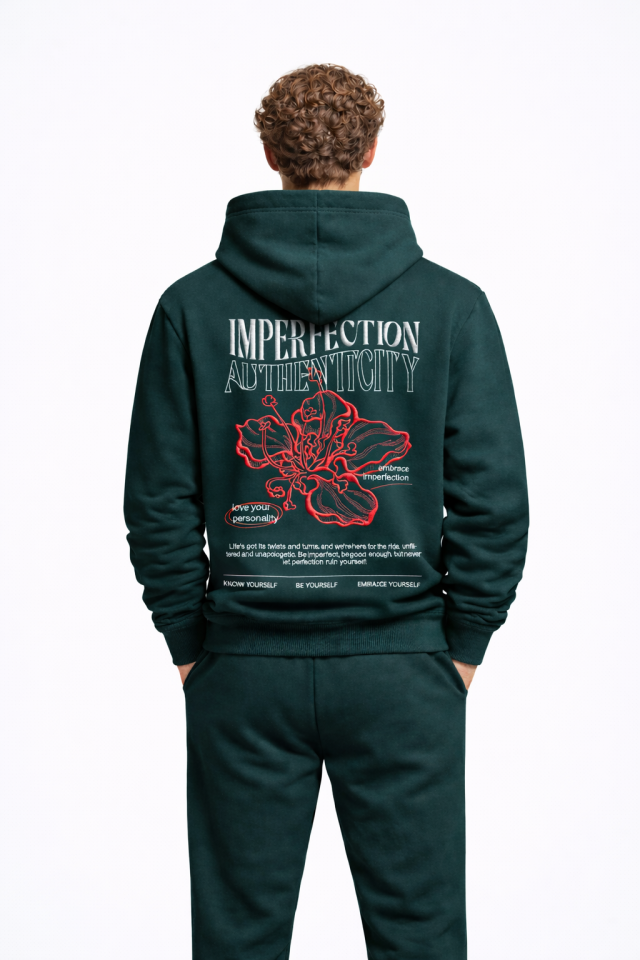 IMPERFECTION Nakışlı Unisex Oversize Nefti Hoodie XL