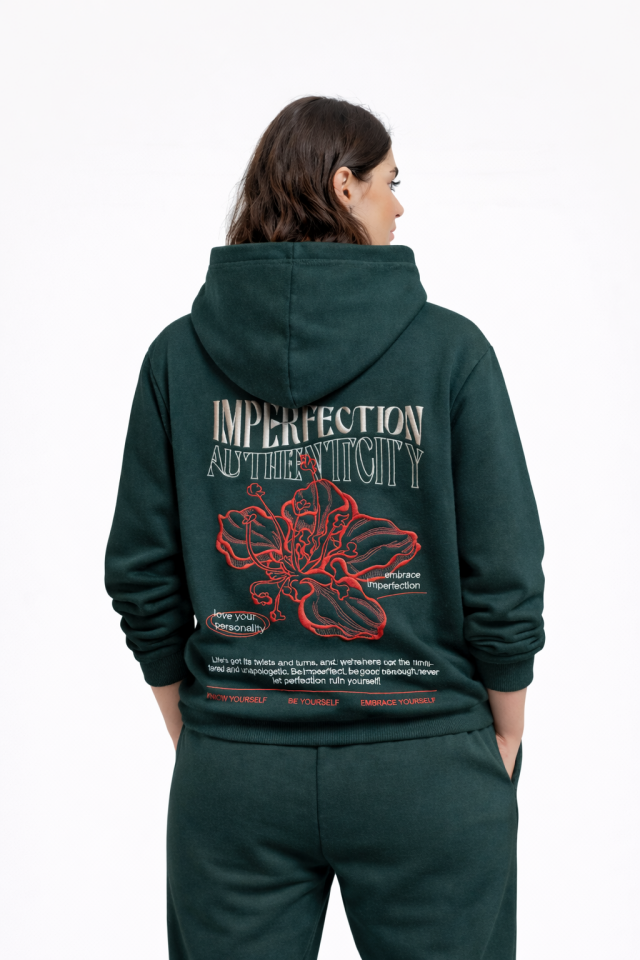 IMPERFECTION Nakışlı Unisex Oversize Nefti Hoodie XL