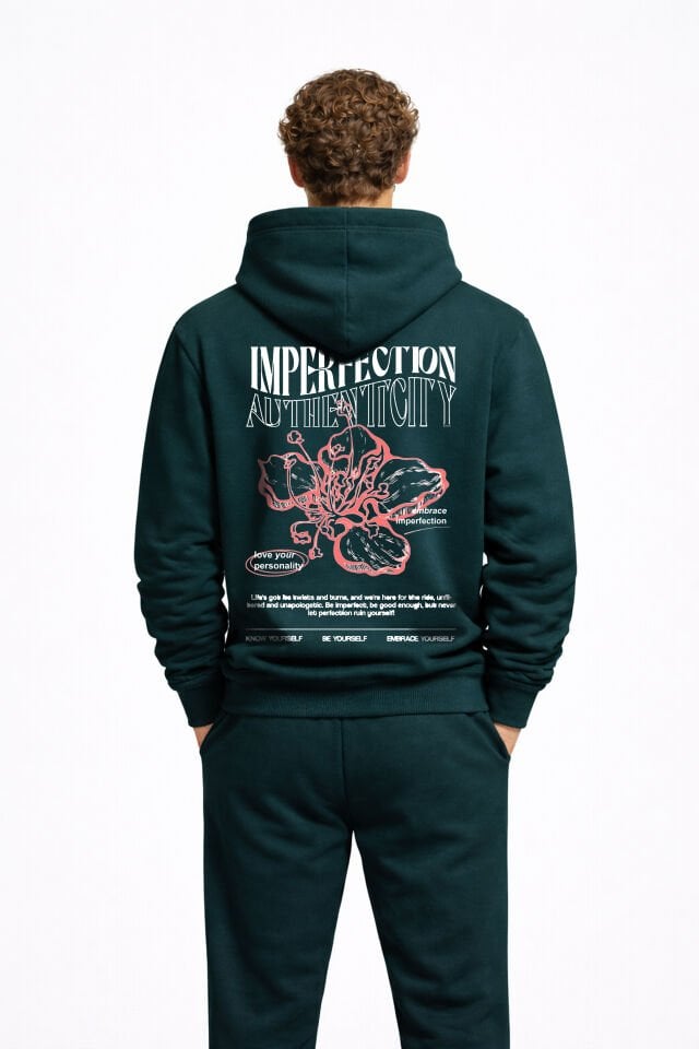 IMPERFECTION Nakışlı Unisex Oversize Nefti Hoodie XL