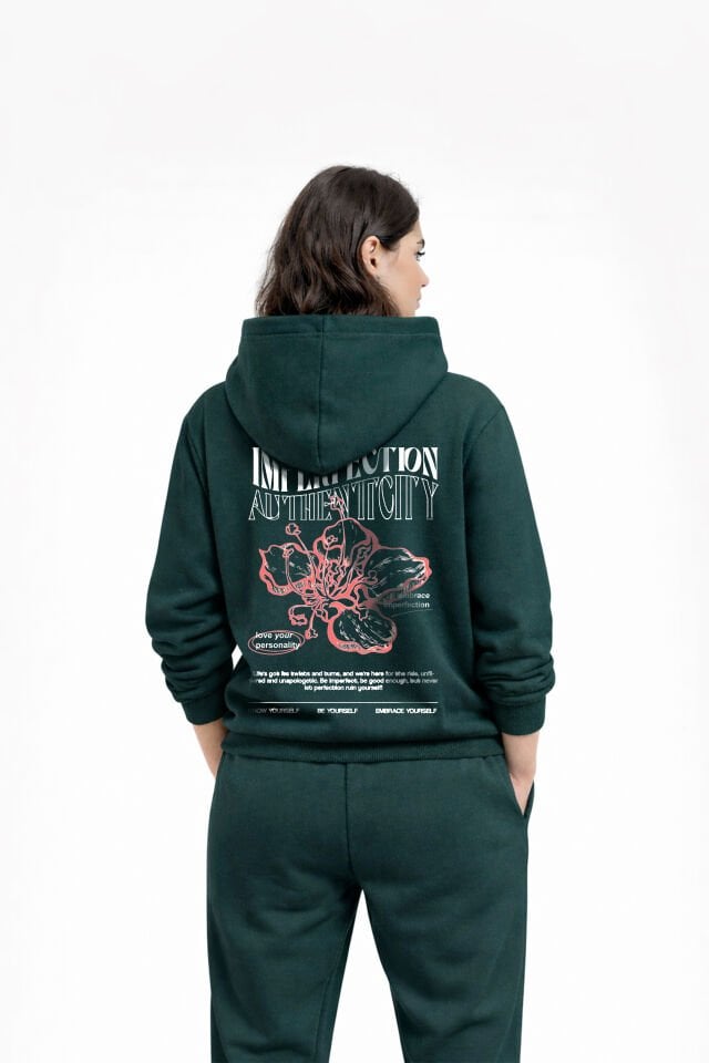 IMPERFECTION Nakışlı Unisex Oversize Nefti Hoodie XL