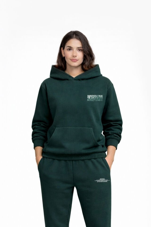 IMPERFECTION Nakışlı Unisex Oversize Nefti Hoodie XL