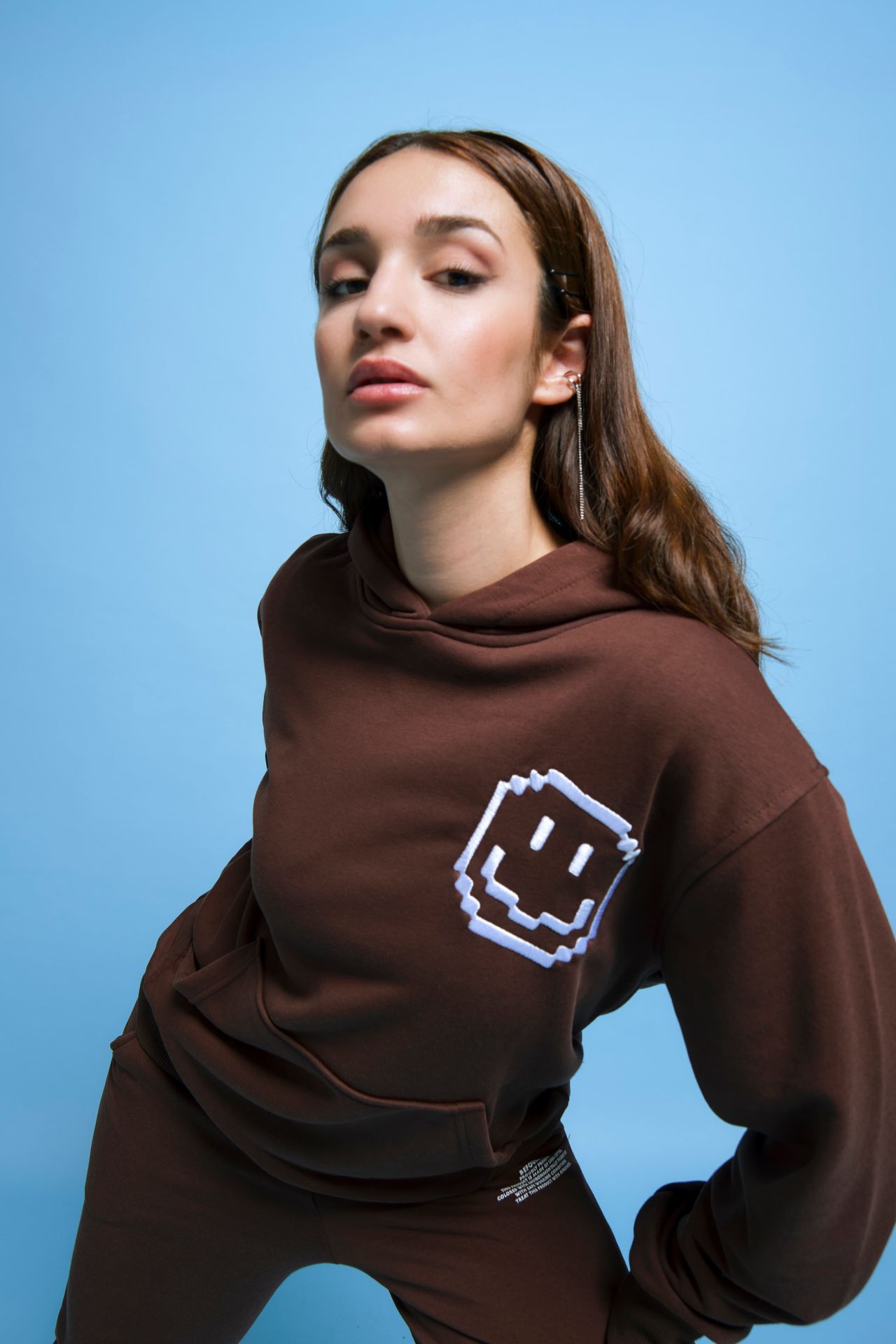 RADIATE Nakışlı Unisex Oversize Koyu Kahve Hoodie XL