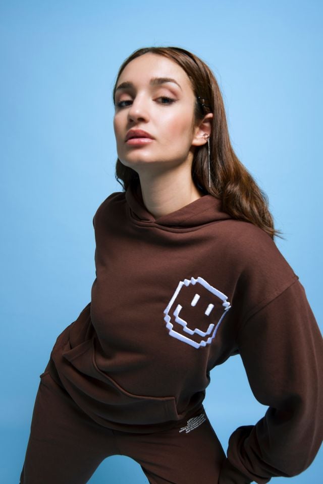 RADIATE Nakışlı Unisex Oversize Koyu Kahve Hoodie XL