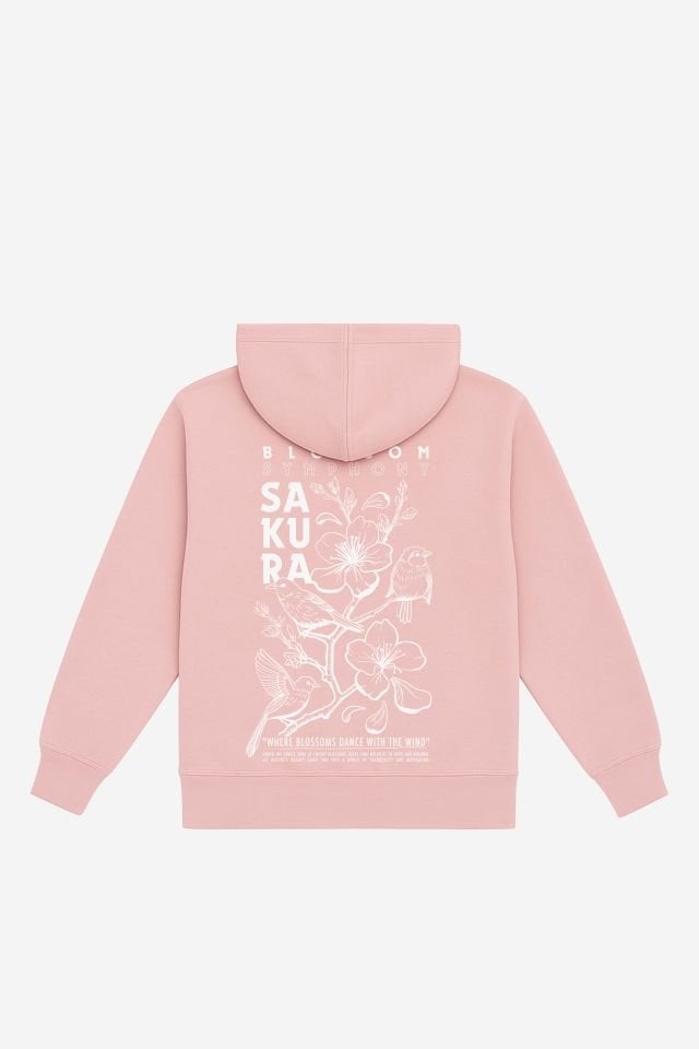 SAKURA Nakışlı Unisex Oversize Pembe Hoodie XL