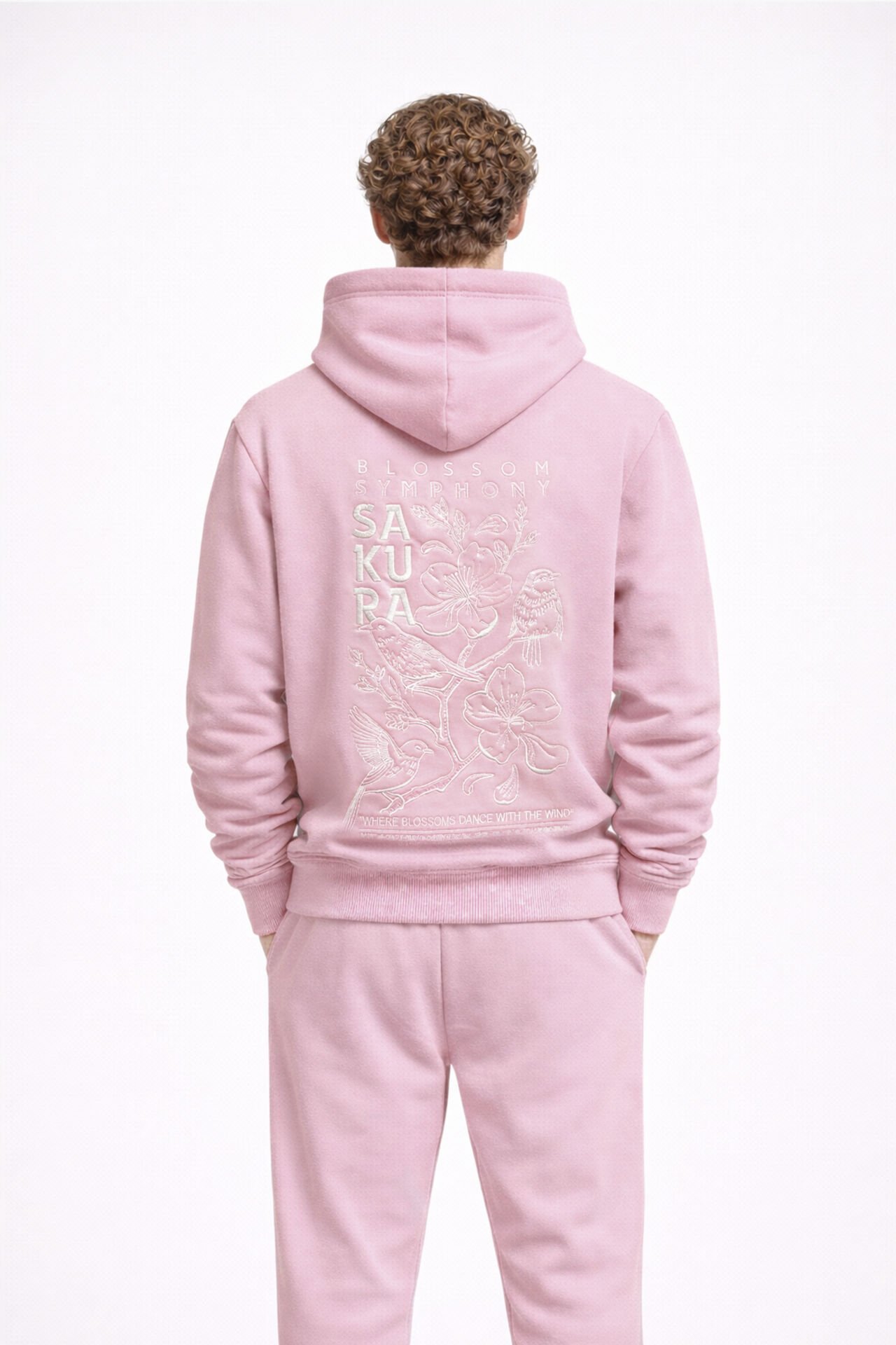 SAKURA Nakışlı Unisex Oversize Pembe Hoodie XL