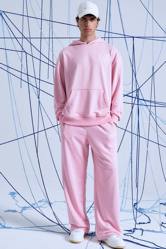 SAKURA Nakışlı Unisex Oversize Pembe Hoodie XL