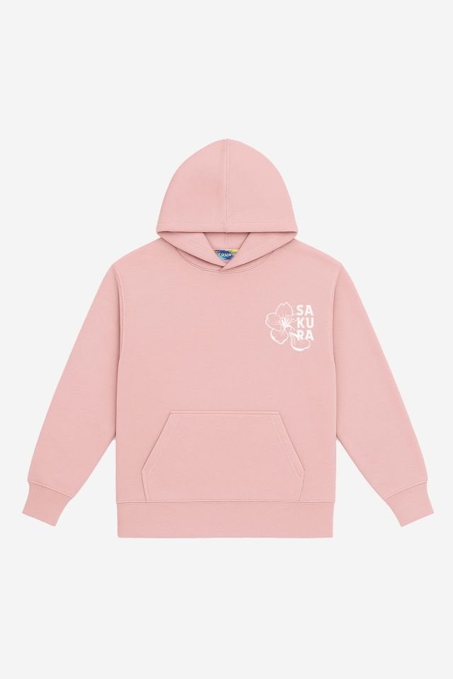 SAKURA Nakışlı Unisex Oversize Pembe Hoodie XL