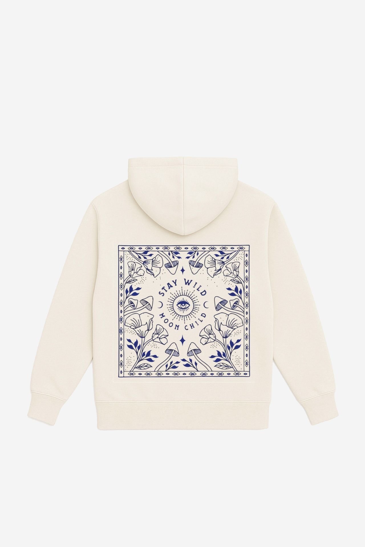 STAY WILD Nakışlı Unisex Oversize Ekru Hoodie XL