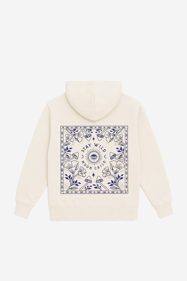 STAY WILD Nakışlı Unisex Oversize Ekru Hoodie XL