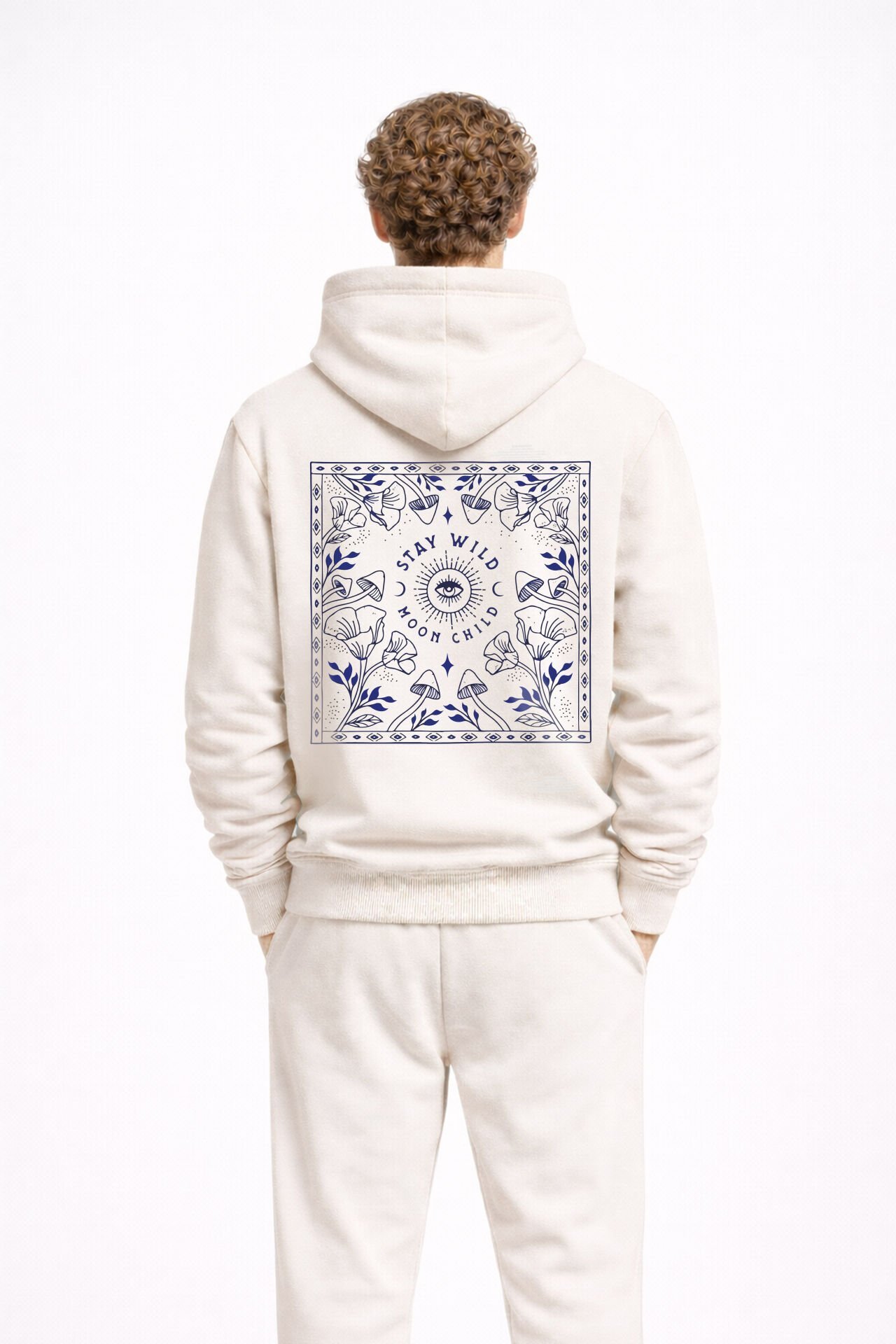 STAY WILD Nakışlı Unisex Oversize Ekru Hoodie XL