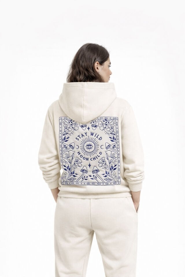 STAY WILD Nakışlı Unisex Oversize Ekru Hoodie XL