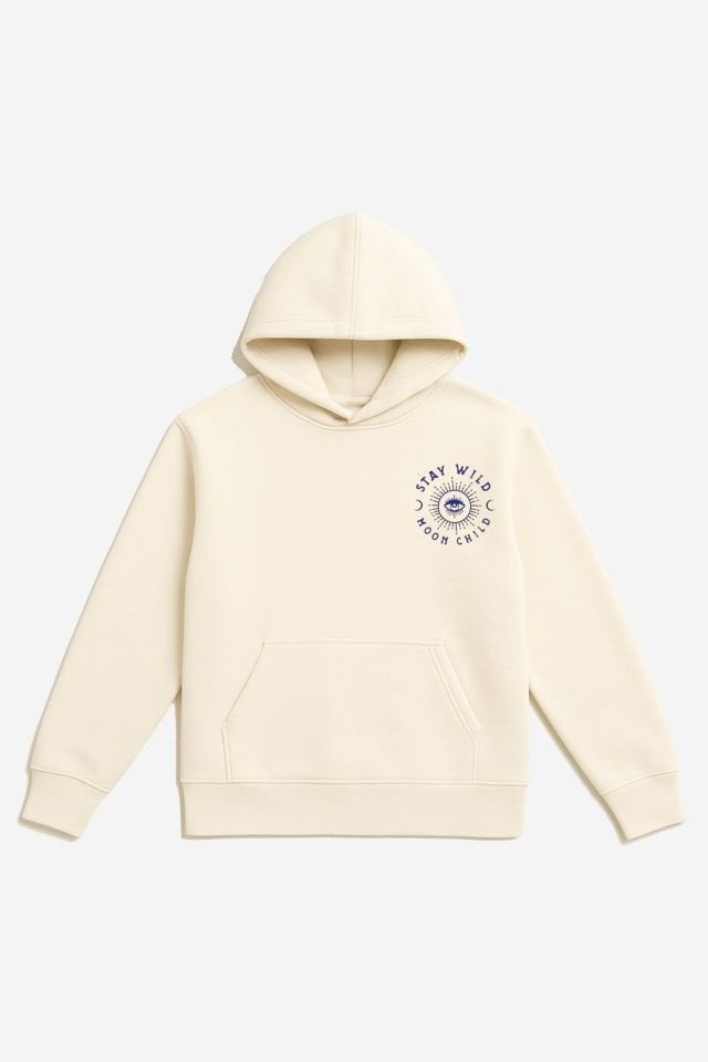 STAY WILD Nakışlı Unisex Oversize Ekru Hoodie XL