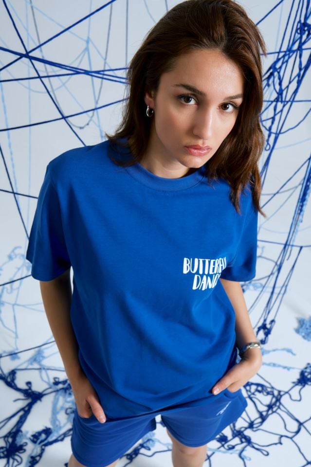 BUTTERFLY DANCE Baskılı Oversize Unisex Saks Tshirt XL