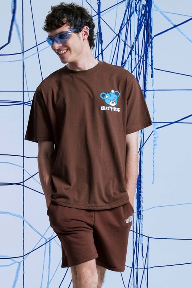 CRAZY TOXIC Baskılı Oversize Unisex Koyu Kahve Tshirt XL