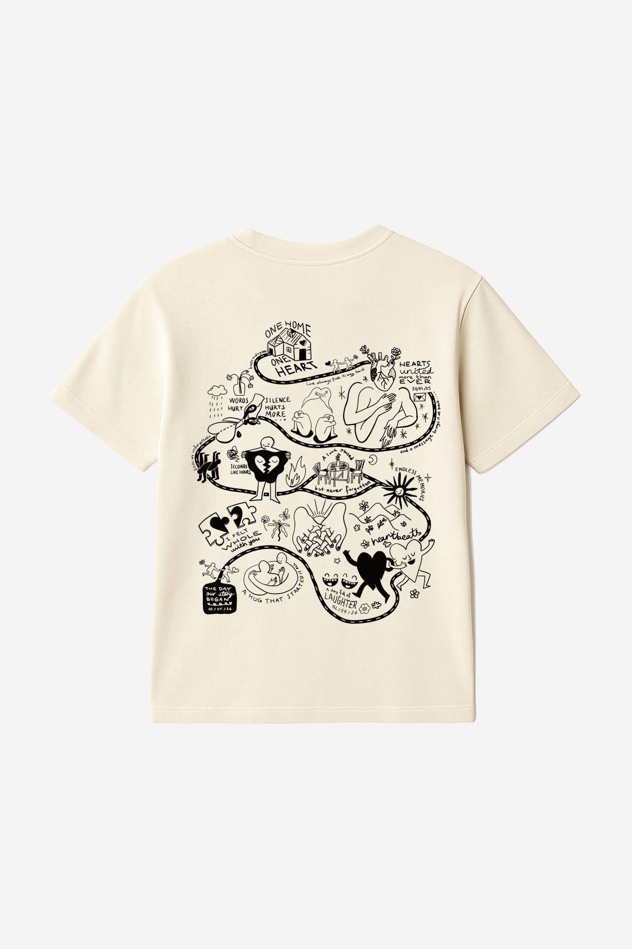 LOVE STORY Baskılı Oversize Unisex Ekru Tshirt